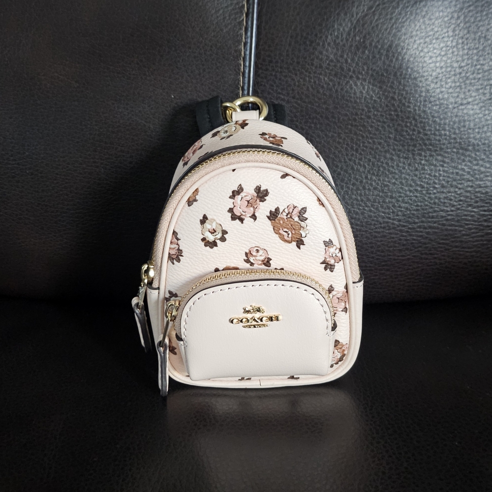 Coach Mini Court Backpack Bag Charm with Rosette Print Floral Mini Backpack